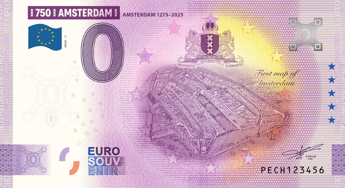 0 Euro biljet Nederland 2024 - Amsterdam I 750 jaar