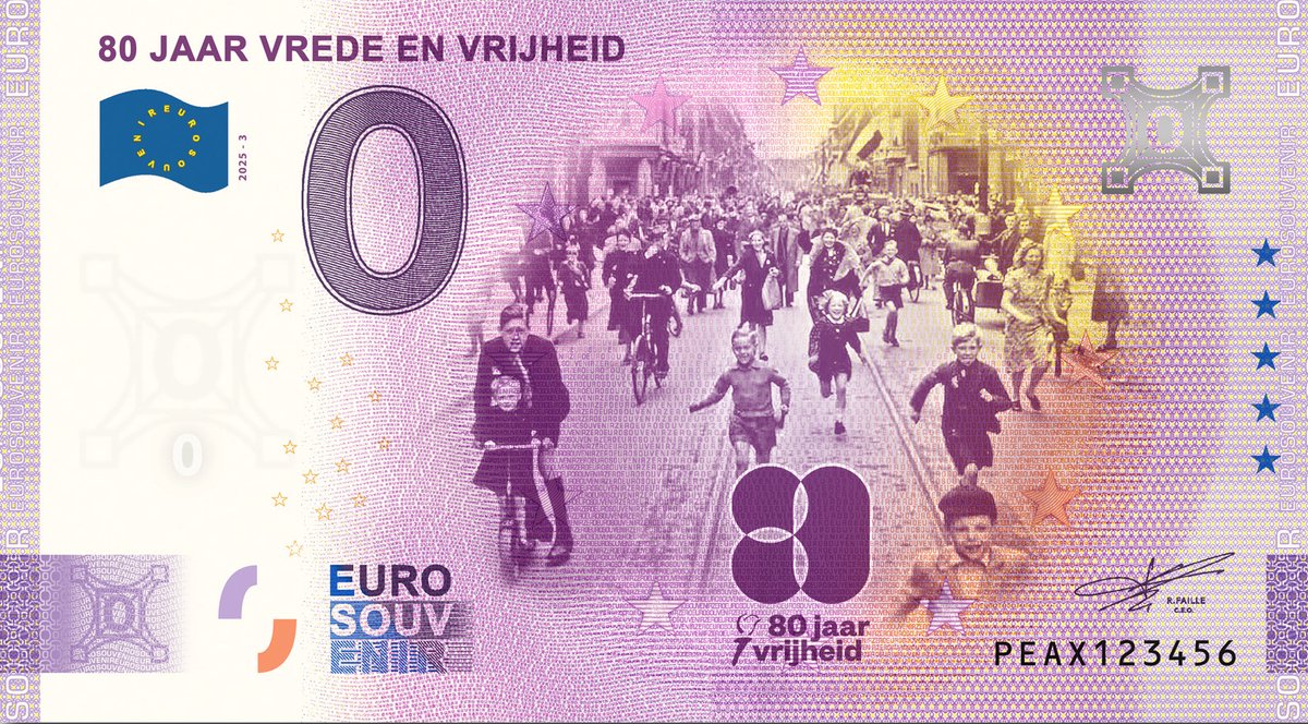 0 Euro biljet Nederland 2025 - 80 Jaar Vrede en Vrijheid