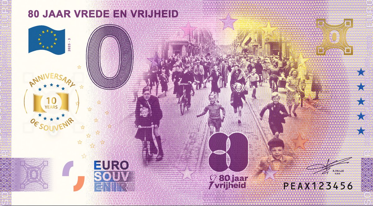 0 Euro biljet Nederland 2025 - 80 Jaar Vrede en Vrijheid ANNIVERSARY