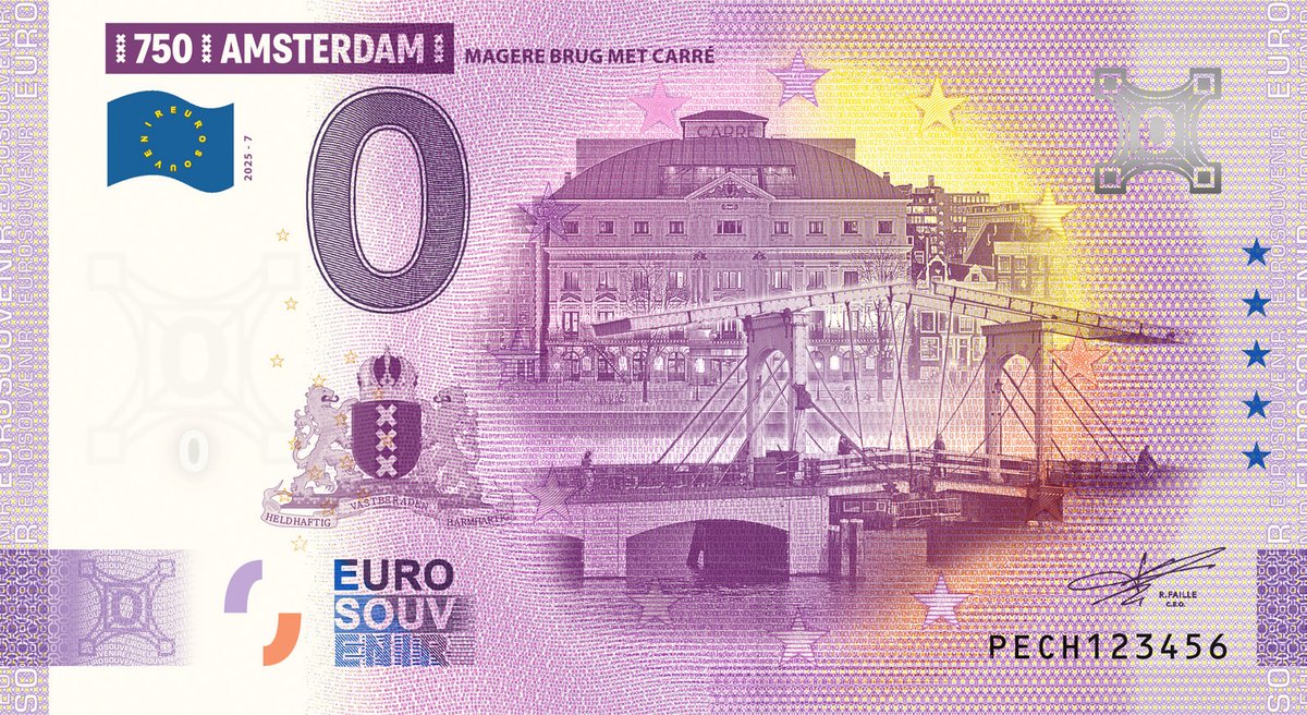 0 Euro biljet Nederland 2025 - Amsterdam VII Magere Brug met Carré