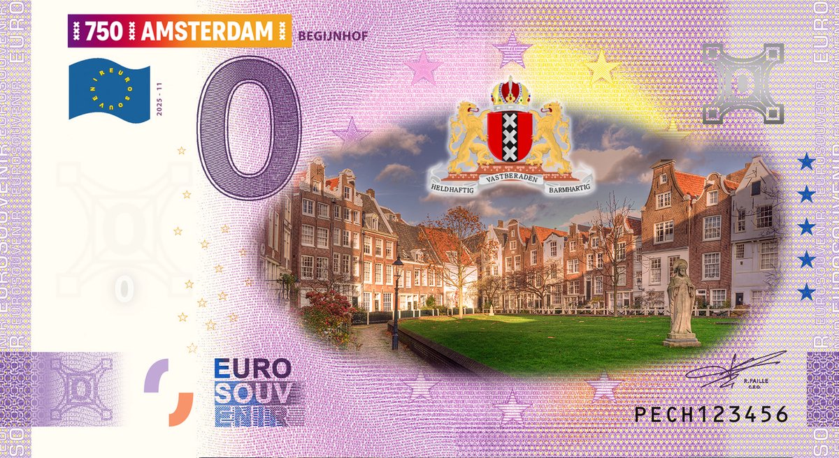 0 Euro biljet Nederland 2025 - Amsterdam XI Begijnhof KLEUR