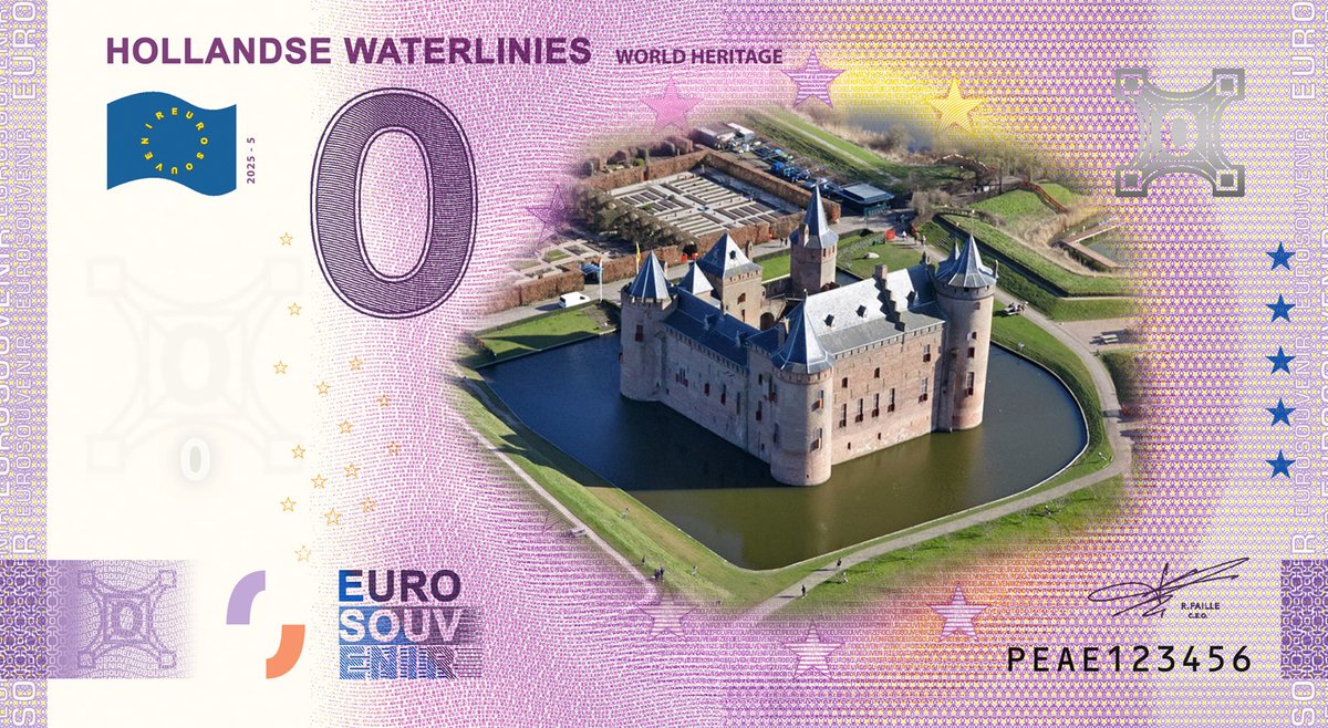 0 Euro biljet Nederland 2025 - Hollandse waterlinies KLEUR