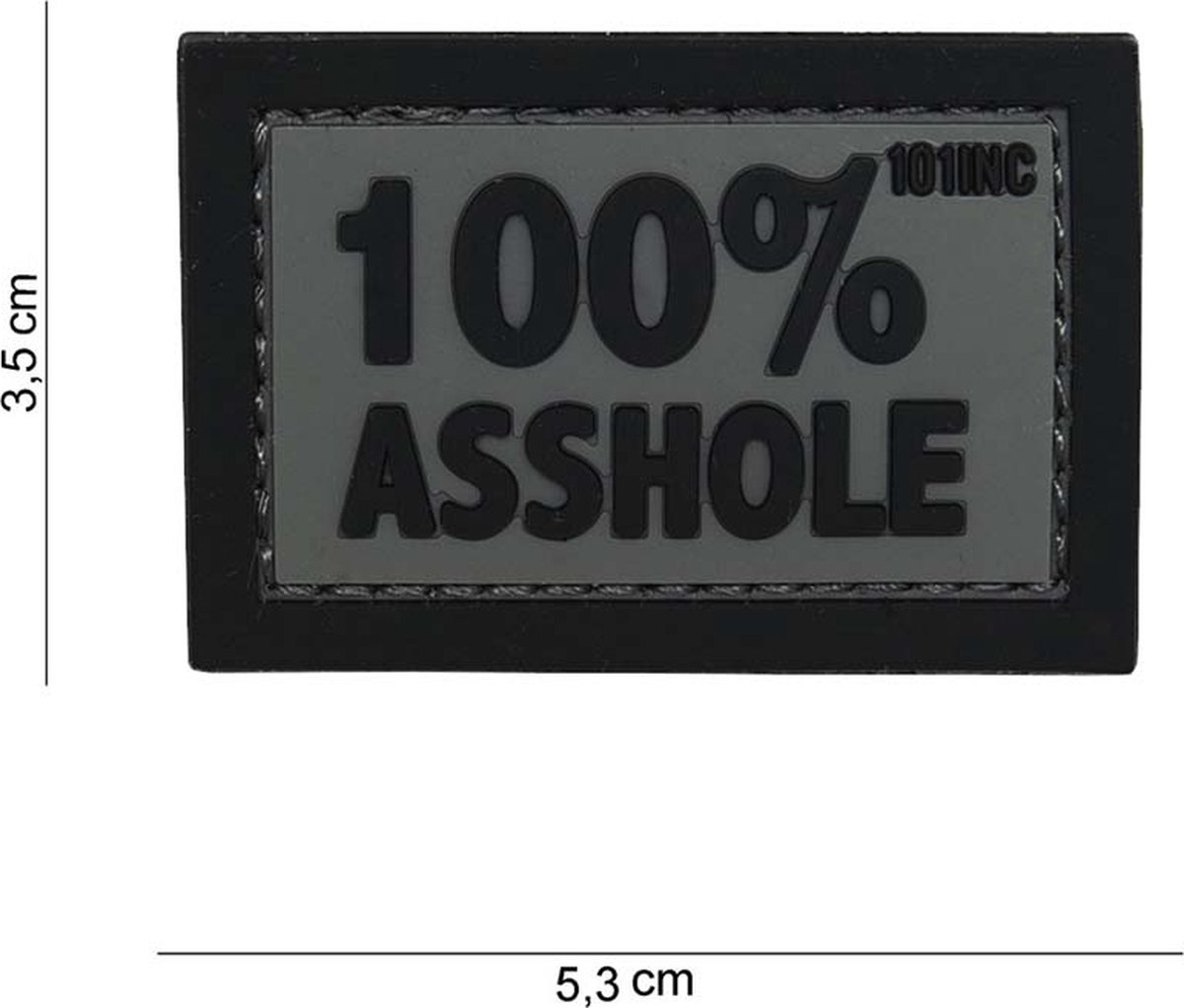 Embleem 3D PVC 100% Asshole grijs/zwart