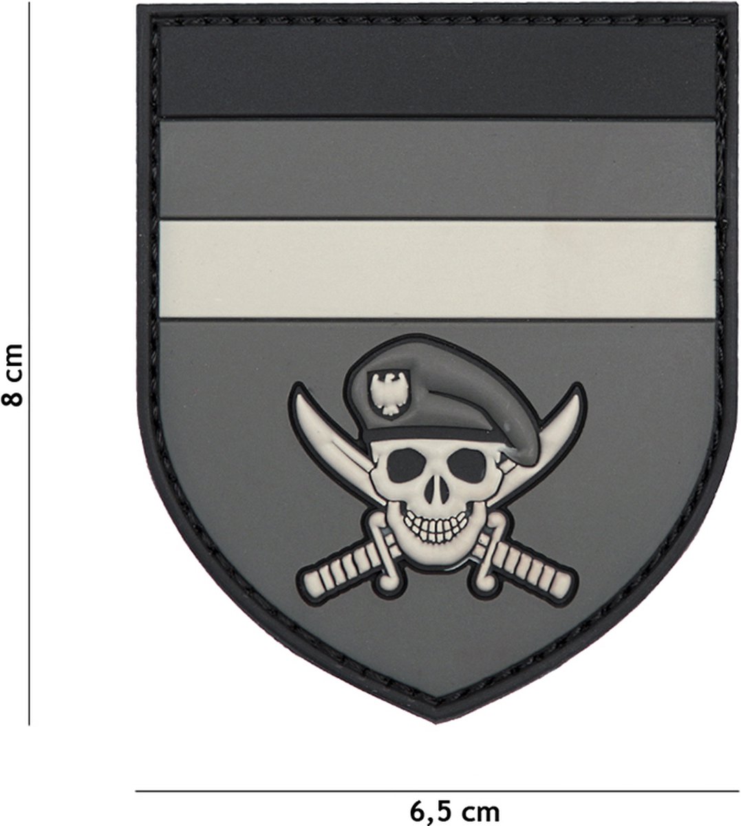 Embleem 3D PVC Duitse commando skull grijs