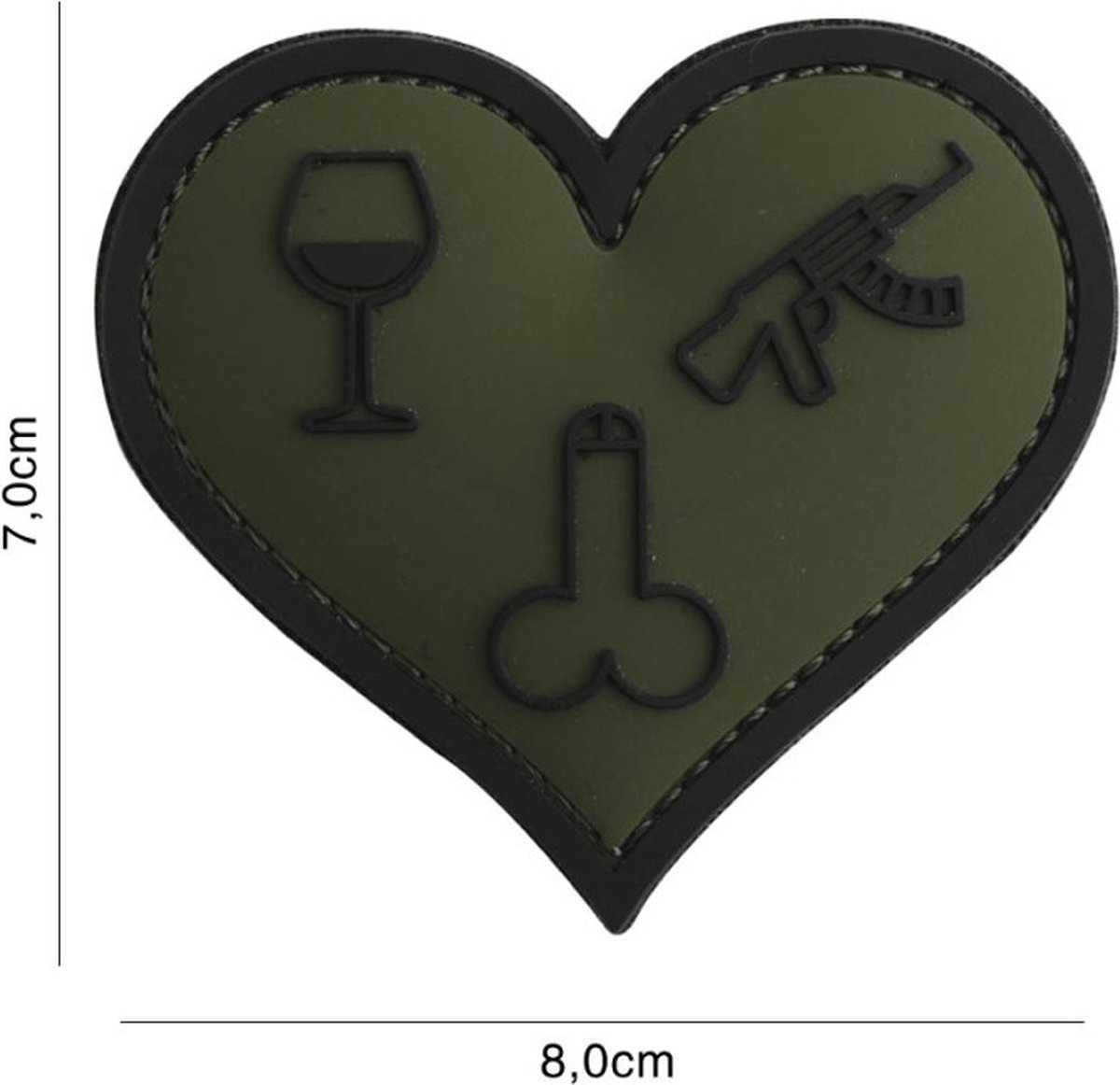 Embleem 3D PVC Love, Wine, Dicks And Guns Groen