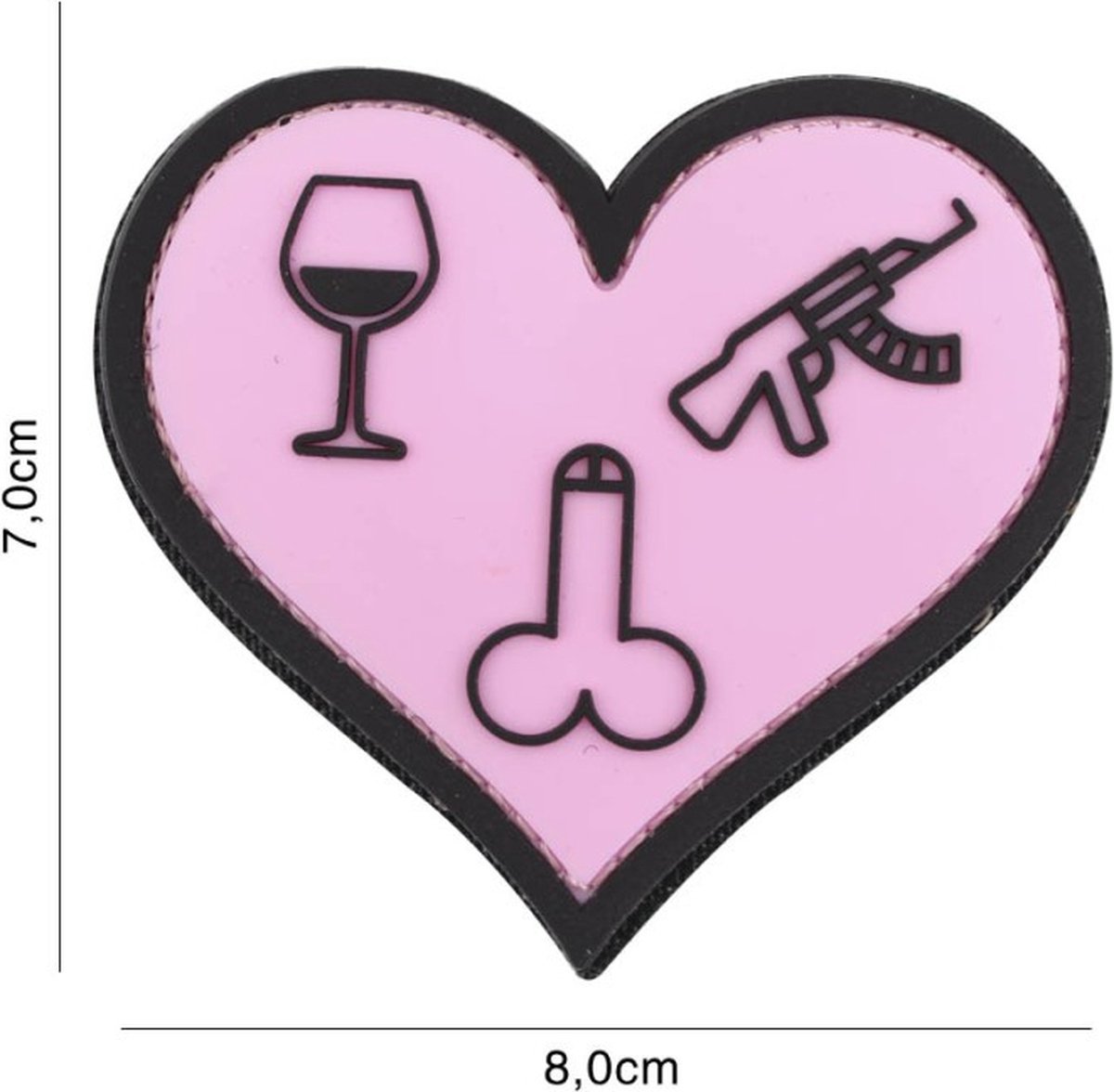 Embleem 3D PVC Love, Wine, Dicks And Guns Roze