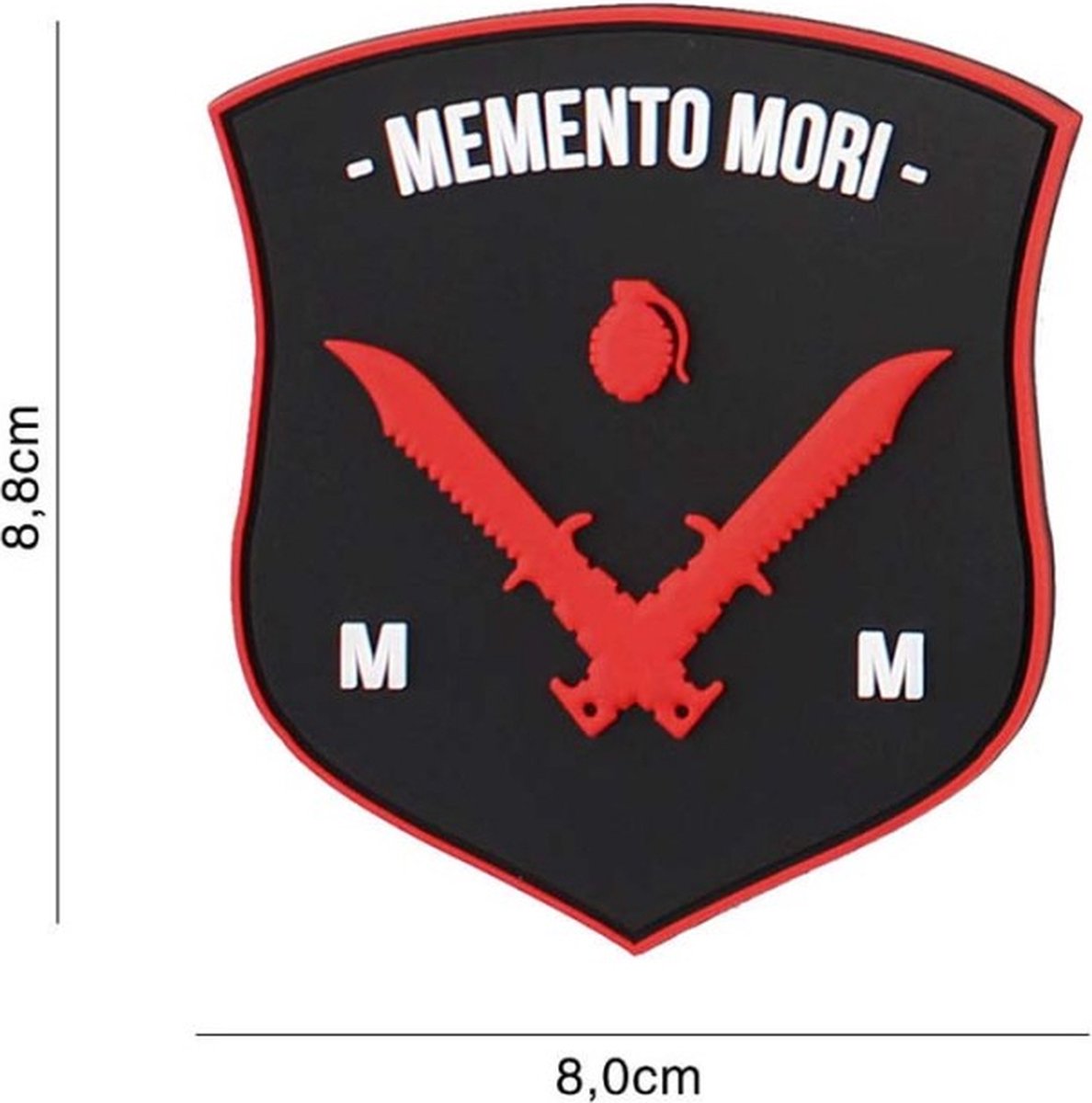 Embleem 3D PVC Memento Mori Schild Dolk Zwart/Rood/Wit