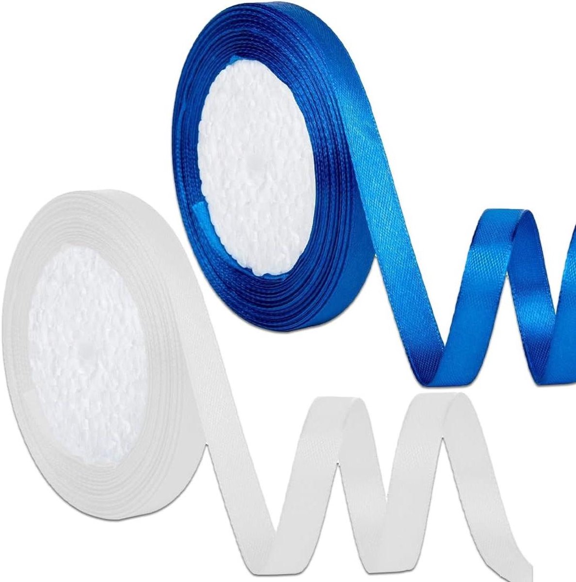2 kleuren satijnen cadeaulint 10 mm x 22 m voor ballonnen decoratie bruiloft verpakking geschenk verjaardag DIY (blauw en wit)