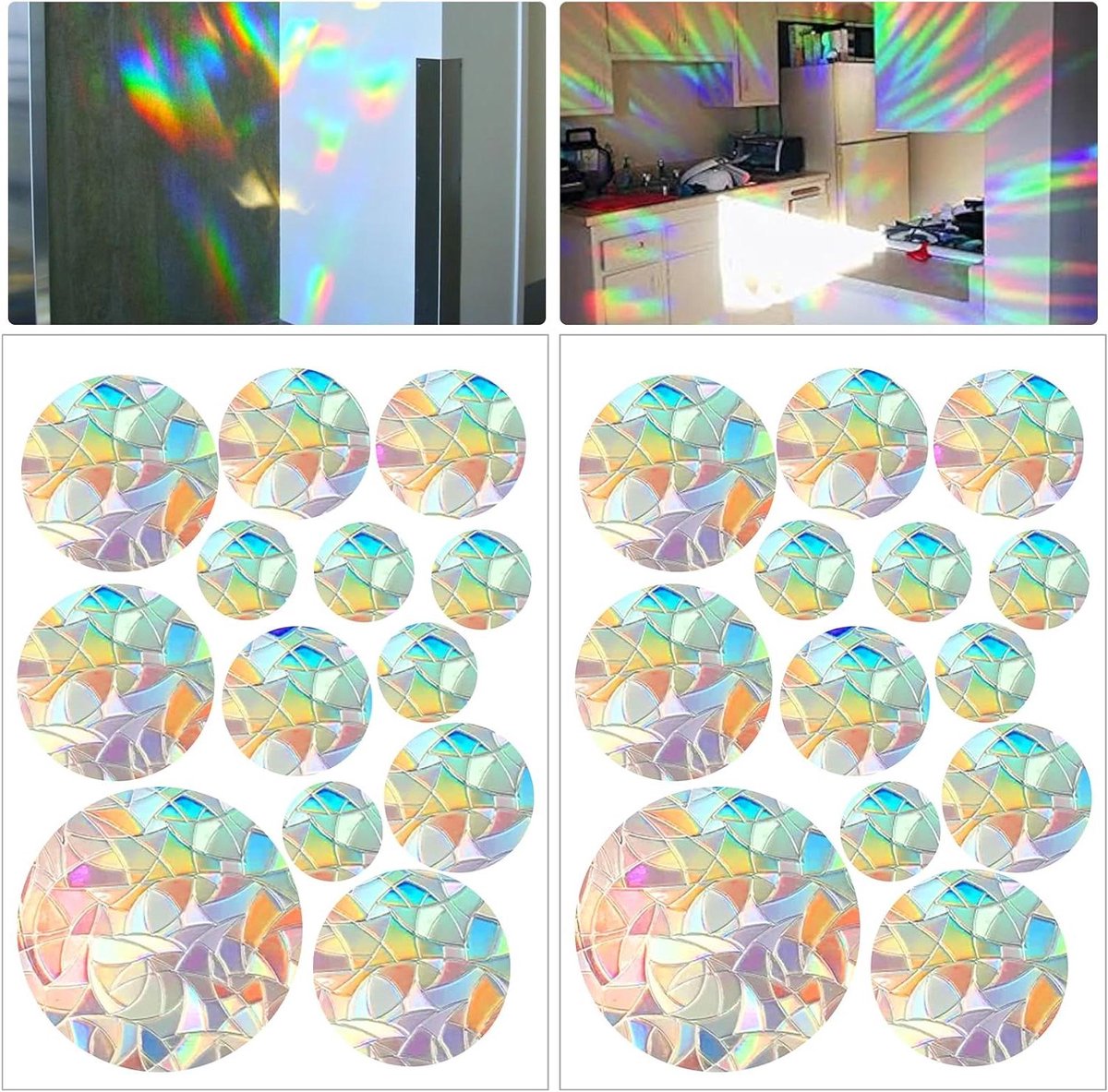 26 stuks ronde prisma-raamstickers PVC zonnevangers anti-botsing vogelbescherming decoratie voor deurraam eetkamer slaapkamer