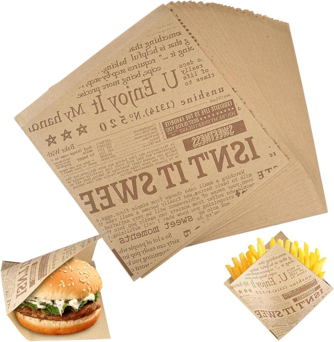 Titel: 100 Sheets of 18 x 18 cm Deli Paper Burger Bags Waterproof and Oil Breakfast Bags Cheese Paper Wrap Sandwich Bags Bread Paper