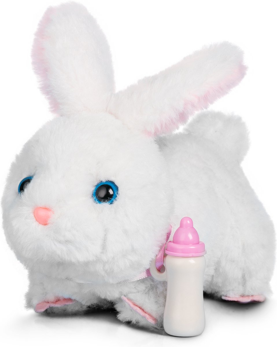 Baby Bunny Konijn Konijnenknuffel Jong Konijntje Met Geluid Fles Melk Knuffel Drinken Batterijen