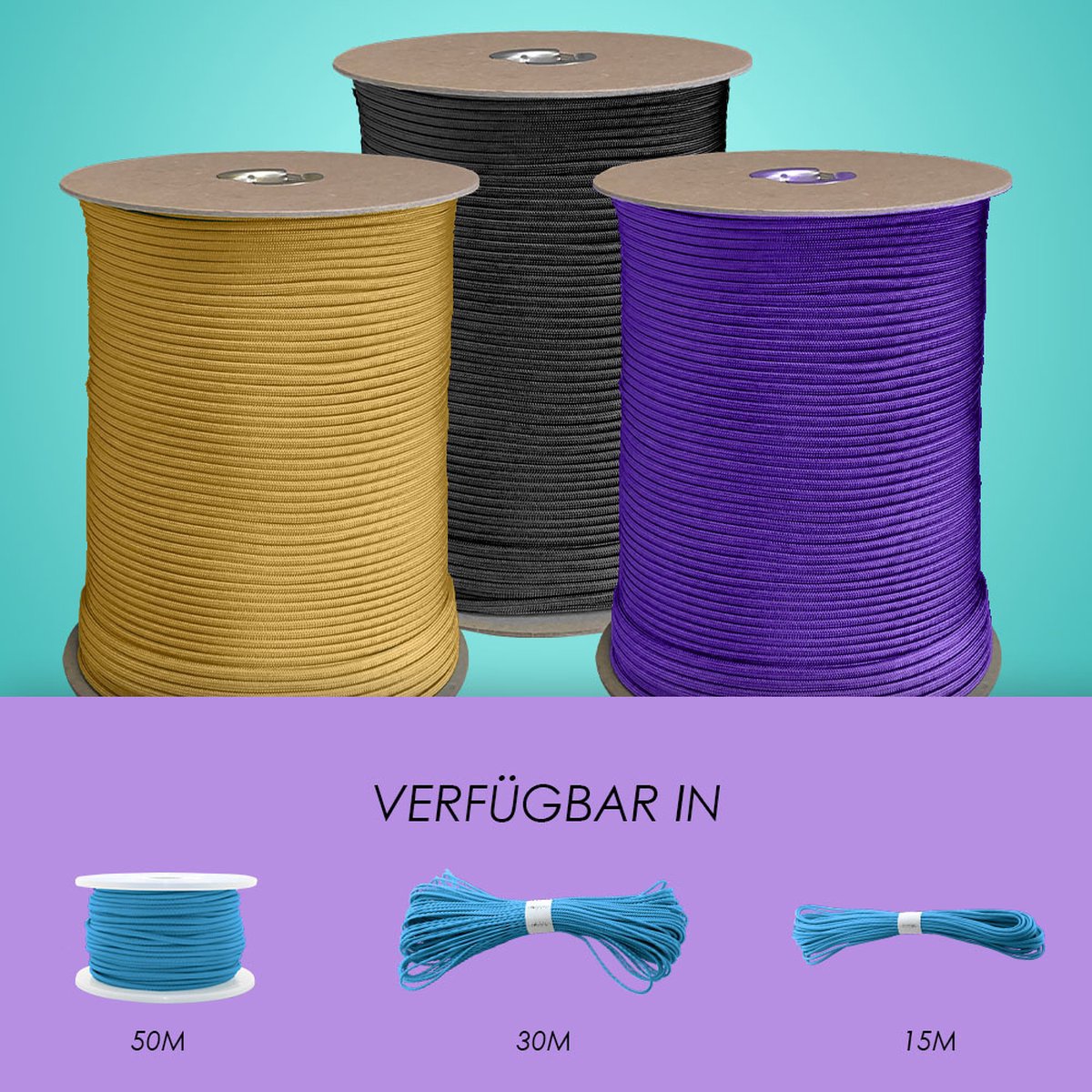 Paracord 425 type II Dunkel Cyan 50 meter