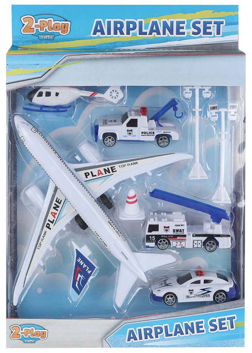 2-Play Vliegtuig Pull Back met 4 Voertuigen en Accessoires