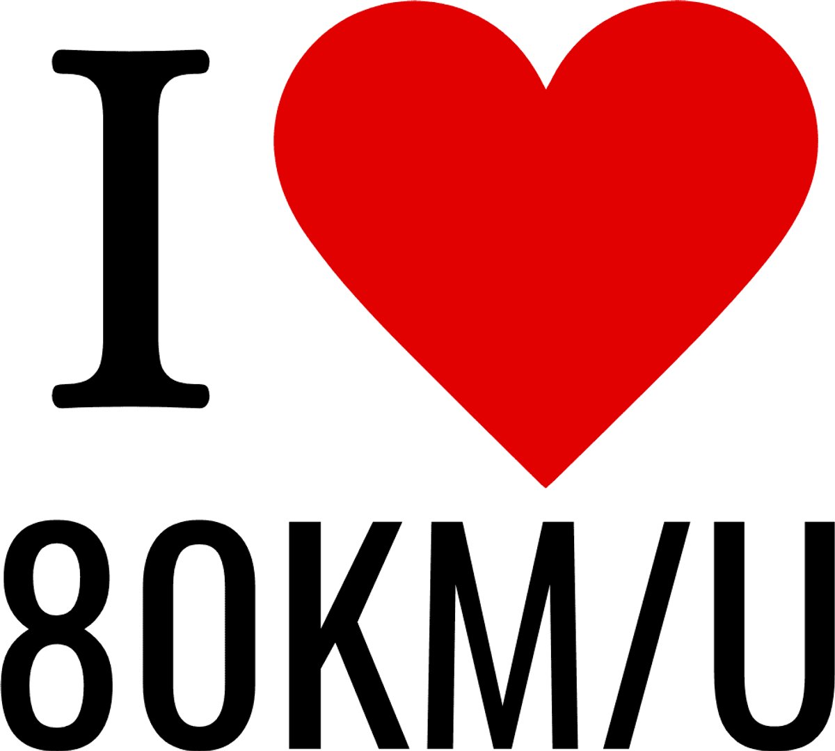 I LOVE 80KM/U Sticker 2 Stuks - 6x6cm