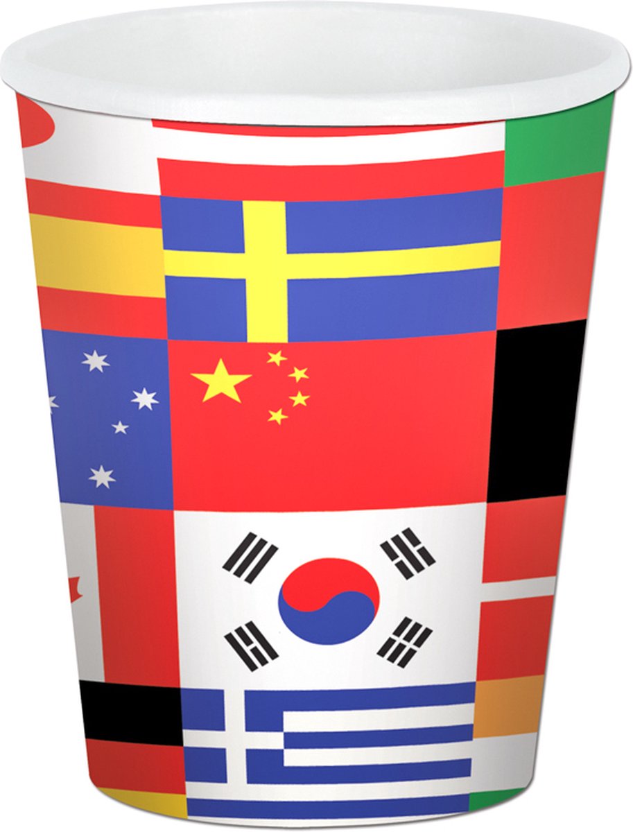 360 DEGREES - 8 bekers vlaggen van landen van de wereld 255 ml