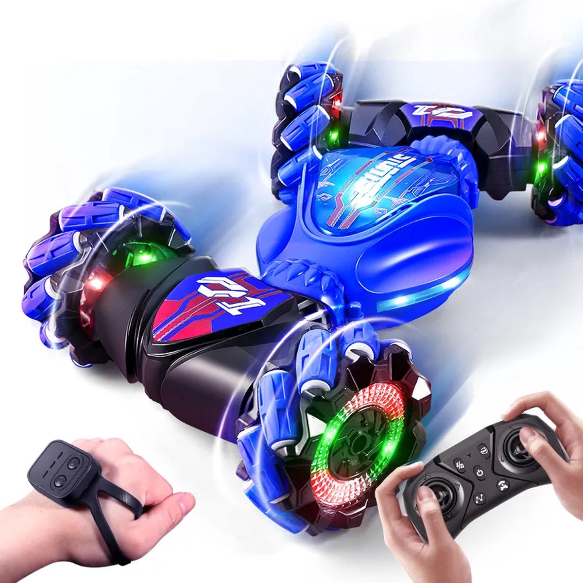 360 Toys® - Bestuurbare Auto - RC Auto - Speelgoed 9 jaar - 4WD - 360° Draaien - Controller & Hand Bestuurbaar - Auto op afstandsbediening - Voor Binnen & Buiten - Radiografisch - Robot Speelgoed - Donkerblauw