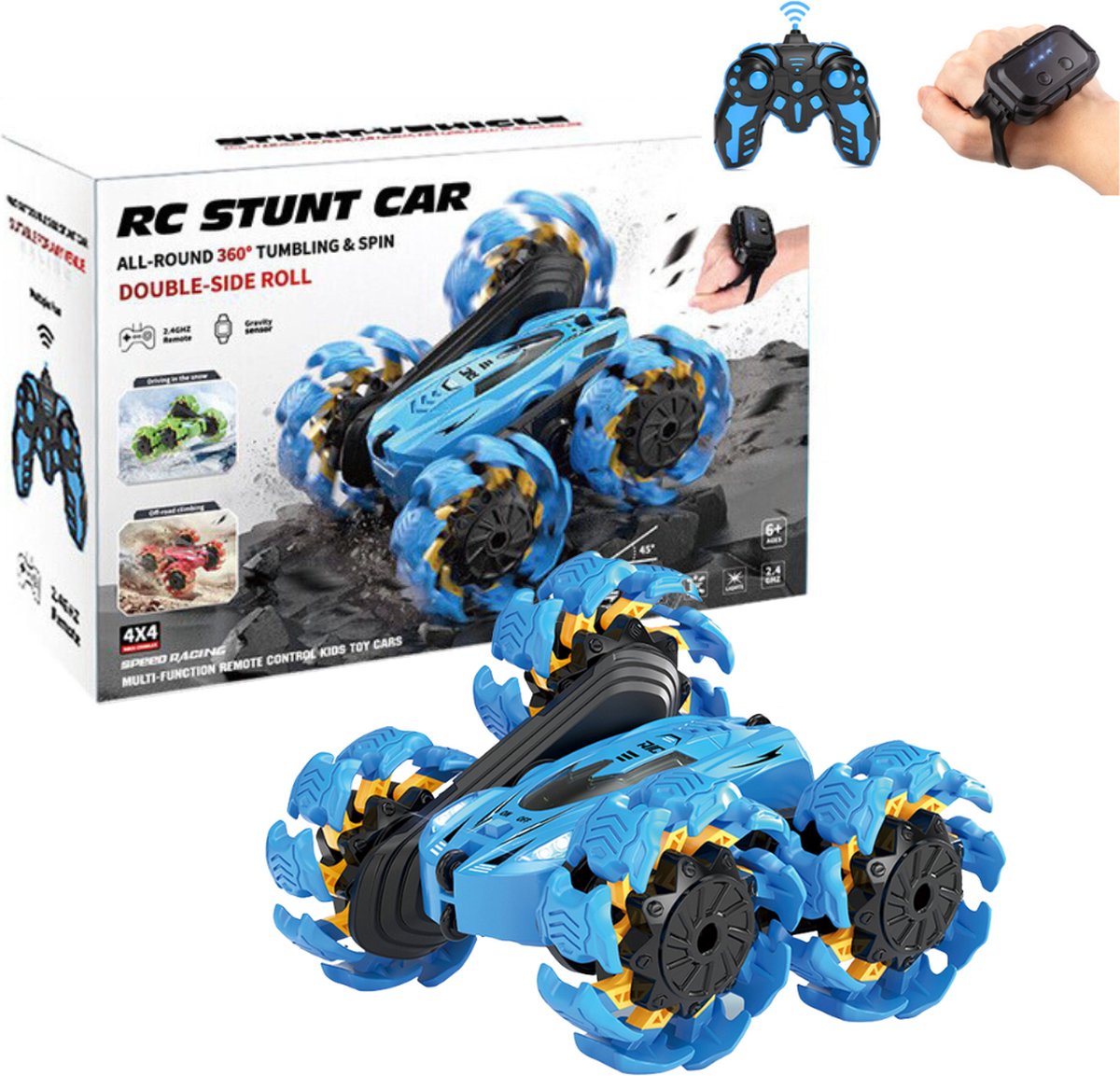360 Toys® - Bestuurbare Auto - RC Auto - Speelgoed 9 jaar - 4WD - 360° Draaien - Controller & Hand Bestuurbaar - Auto op afstandsbediening - Voor Binnen & Buiten - Radiografisch - Robot Speelgoed