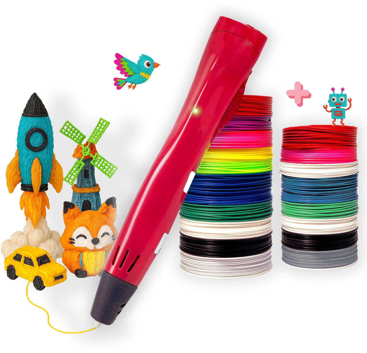 3D&Print 3D Pen Starterspakket Kinderen - Combideal Met Filament Pakket - 9 Kleuren - Rood