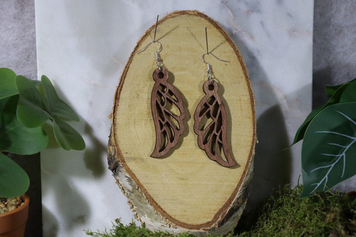 Lasergesneden houten oorbellen angelwing (engelenvleugel)