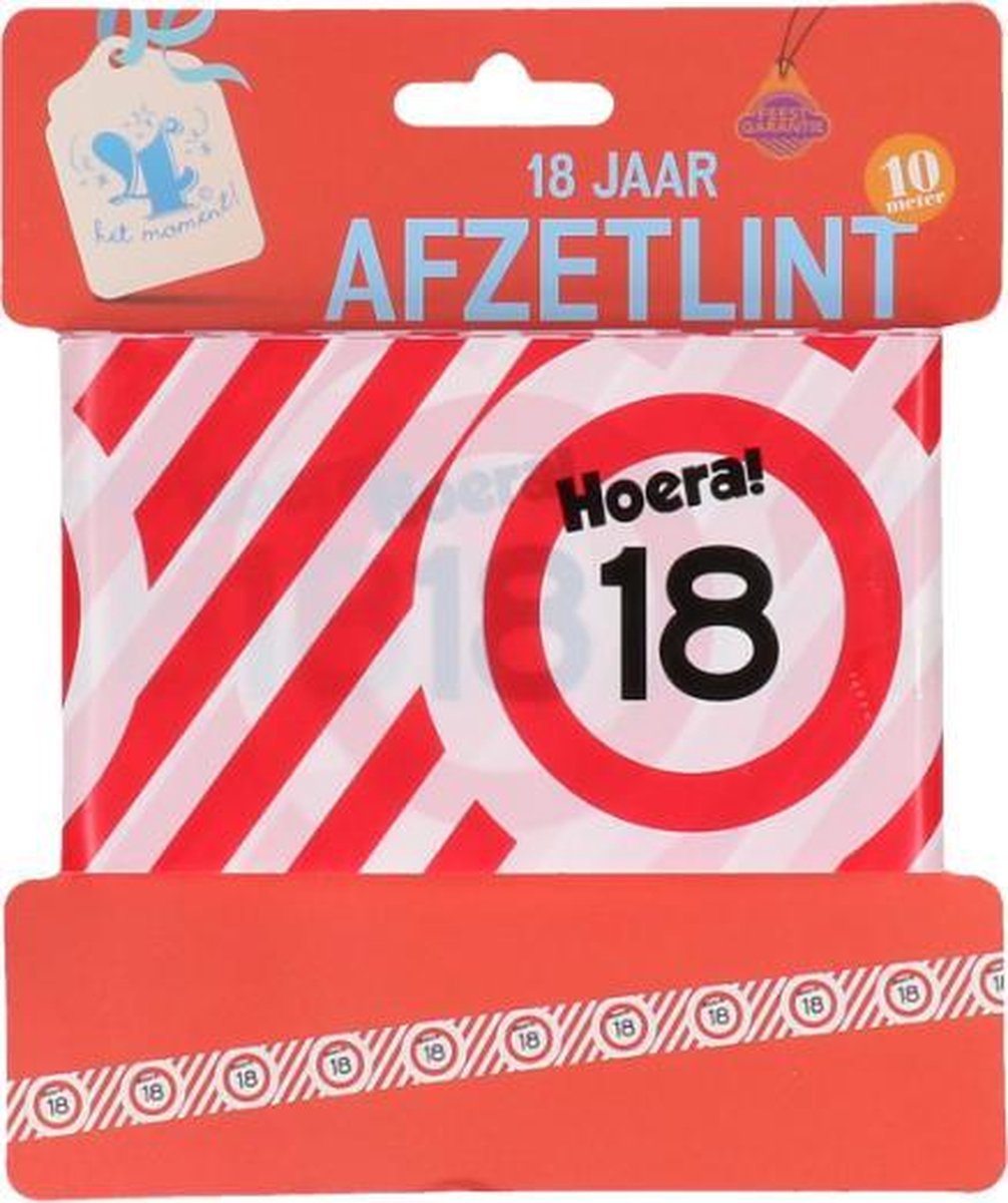 Afzetlint Hoera! 18 - 18 jaar -  ! - 10 meter