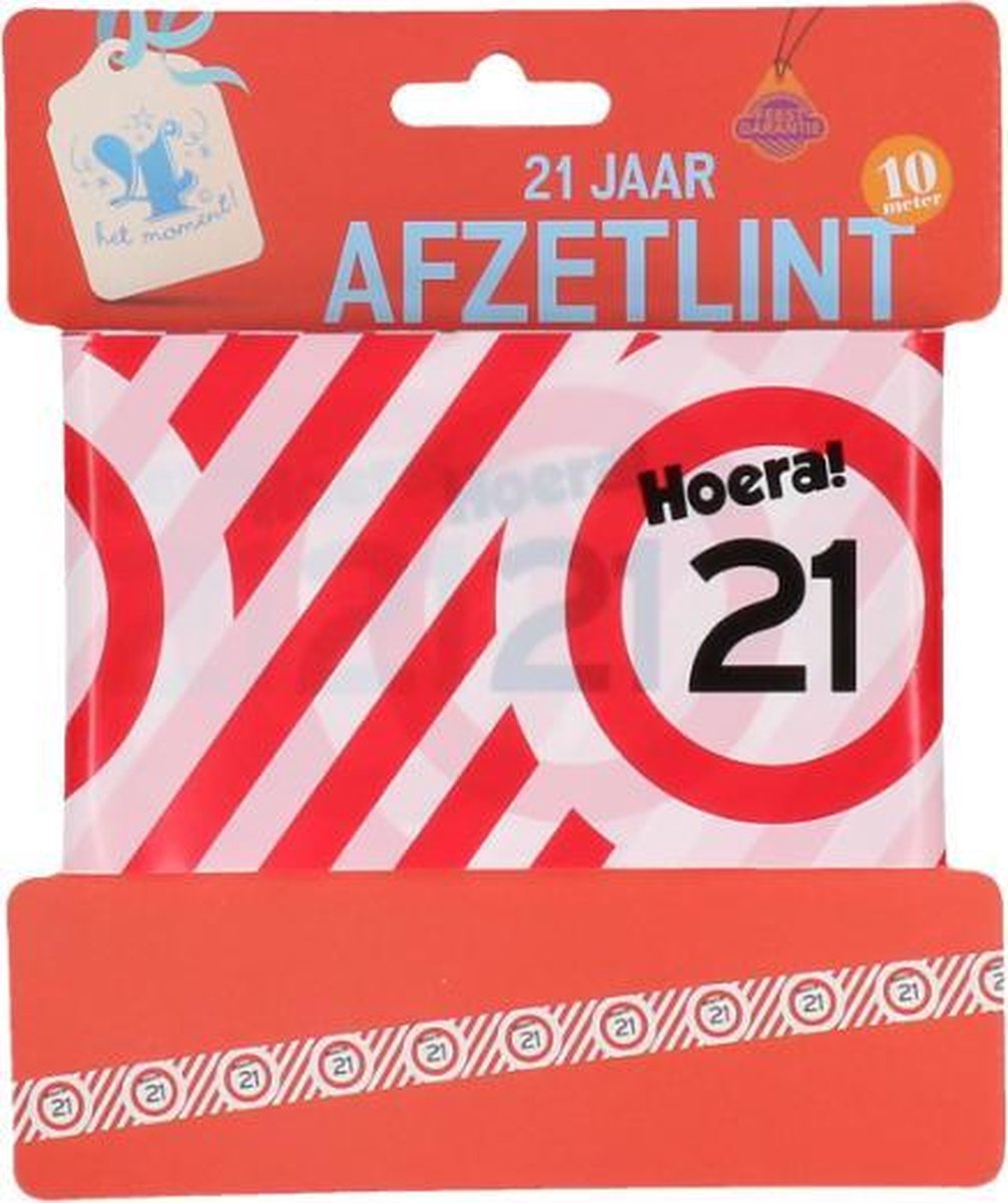 Afzetlint Hoera! 21 - 21 jaar -  ! - 10 meter