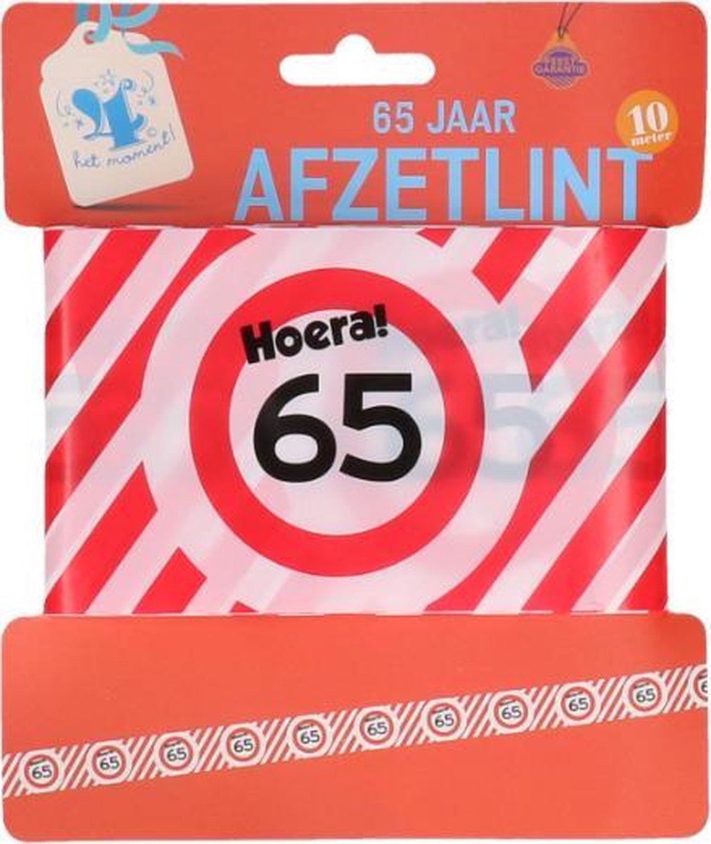 Afzetlint Hoera! 65 - 65 jaar -  ! - 10 meter