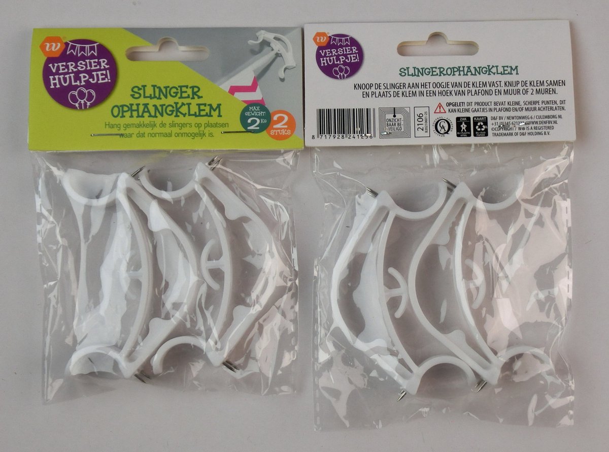 Slinger Ophangklem - Hang gemakkelijk de slingers op plaatsen waar dat normaal onmogelijk is - 2 stuks - Slingers ophangen - Op elke plek - max 2 kilo - Slingers overal ophangen
