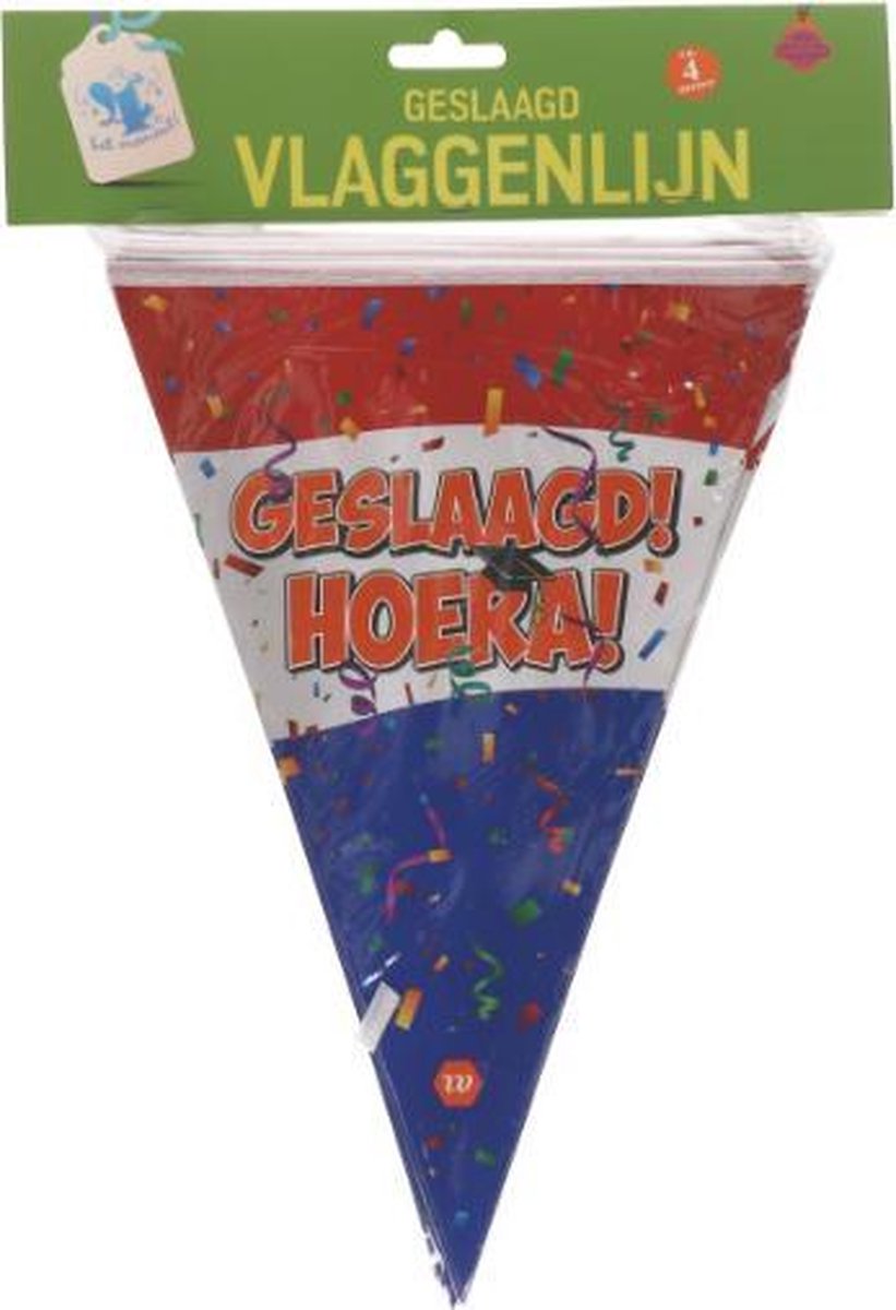 Vlaggenlijn Geslaagd Hoera! - Slinger - 4 het moment! - 4 meter