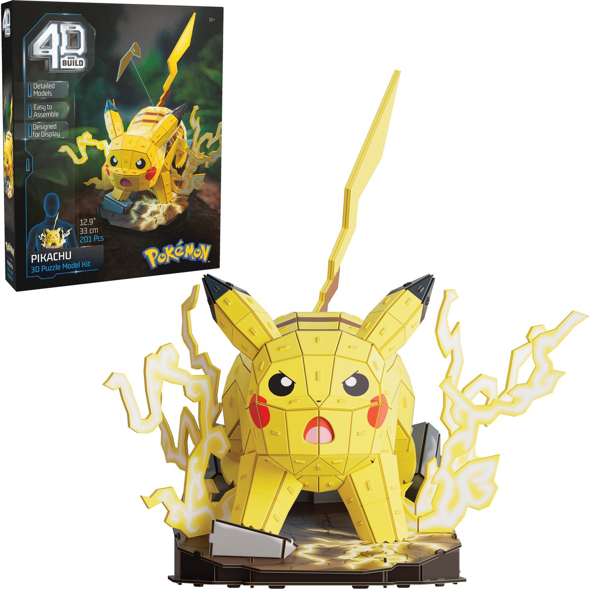 4D Build, Pokémon Pikachu, 3D-modelset, Pokémon-verzamelobjecten, Kanto-starterverzameling, bureaudecoratie, bouwspeelgoed, 3D-puzzels, 201 stukjes