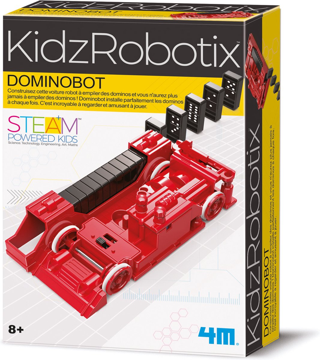 4M KIDZROBOTIX: DOMINOBOT 16-57cm / F R A N S T A L I G E VERPAKKING, met gedetailleerde instructies, werkt op 2x1.5V AAA batterijen (niet inbegrepen), doos, 8+