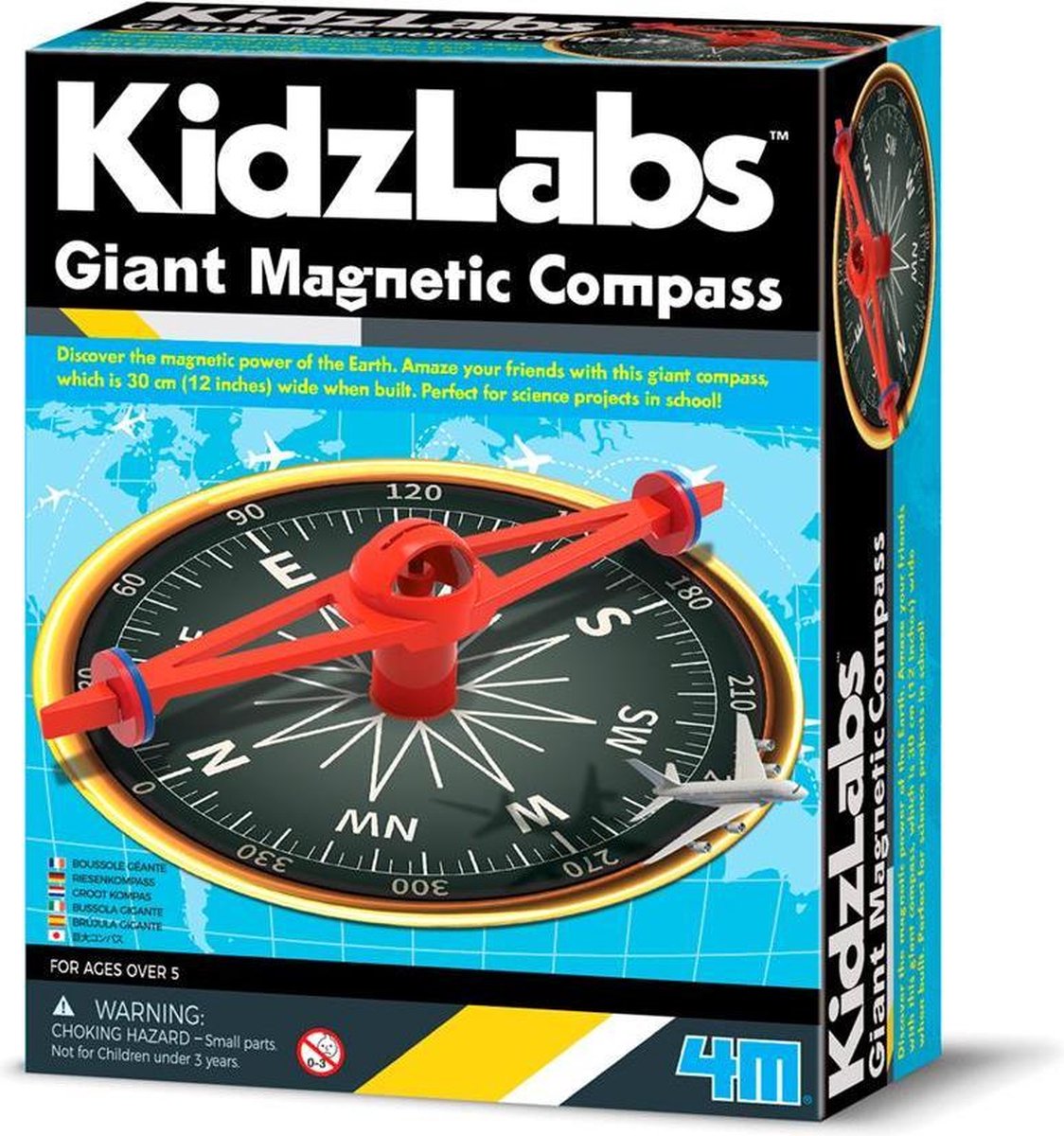 4M Kidzlabs: GIANT MAGNETISCH KOMPAS 30cm, met gedetailleerde instructies, in doos 17x22x6cm, 8+