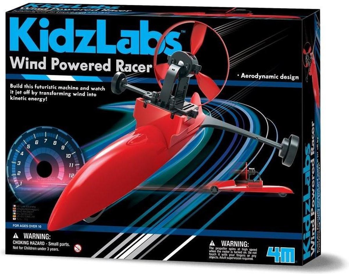 4M Kidzlabs: WIND AANGEDREVEN RACER, met gedetailleerde instructies, werkt op  4x1.5V AAA batterijen (niet inbegrepen), in doos 37,5x28,5x6,5cm, 8+