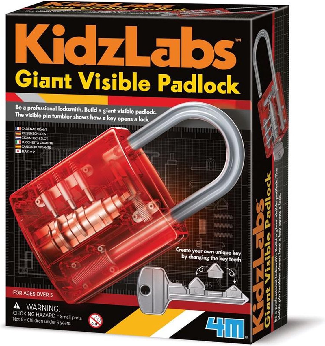 DAM 4M Kidzlabs: GIGANT HANGSLOT TRANSPARANT 15cm, met gedetailleerde instructies,  in doos 17x22x6cm, 5+