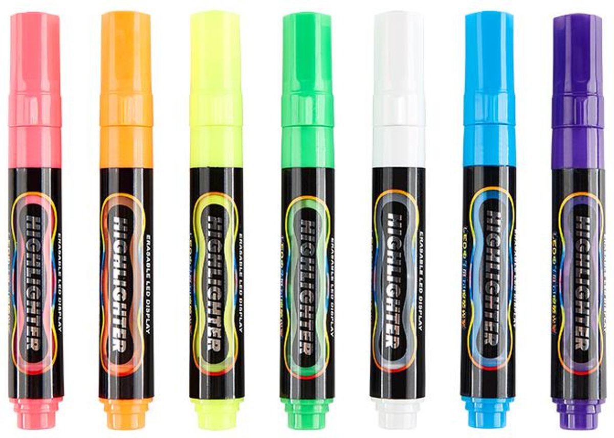4artz® 7 delige set fluoriserende LED stiften met ronde punt - LED bord stift