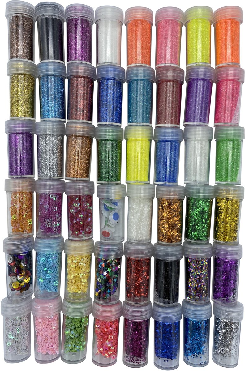 4artz®  set met 48 soorten flesjes glitter en oogjes a ca. 10 gram