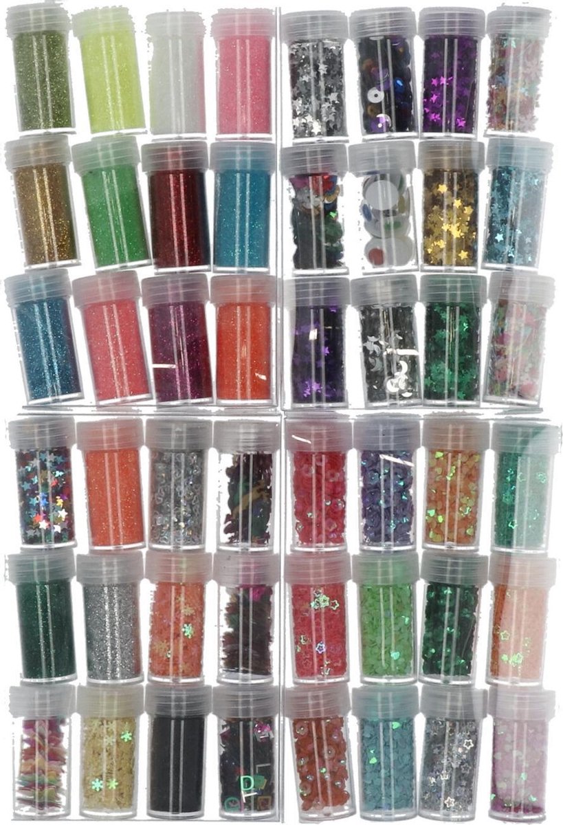4artz® set nr. 2 met 48 soorten flesjes glitter en oogjes à 10 gram
