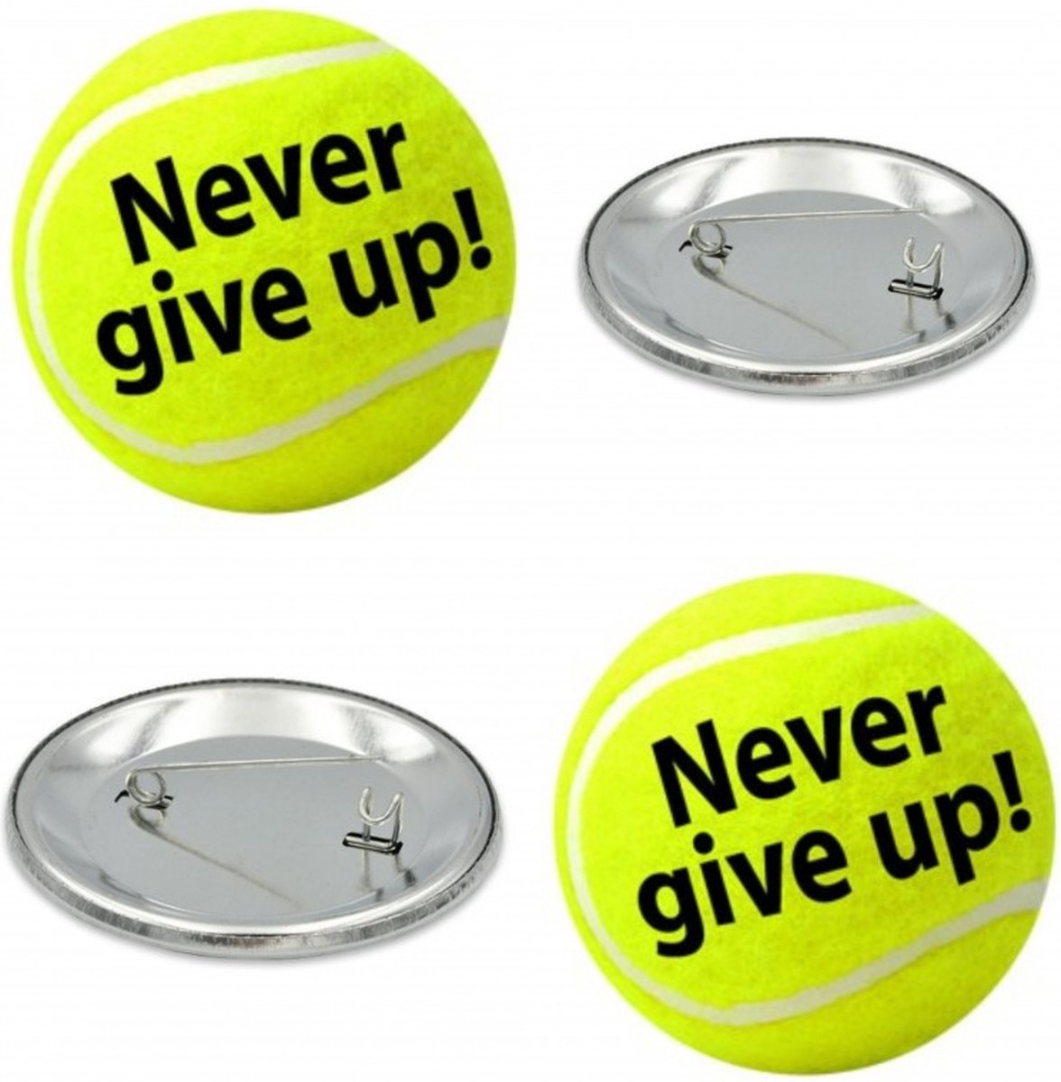 2X tennis button Never Give Up - tennis - sport - button - never give up - tekst