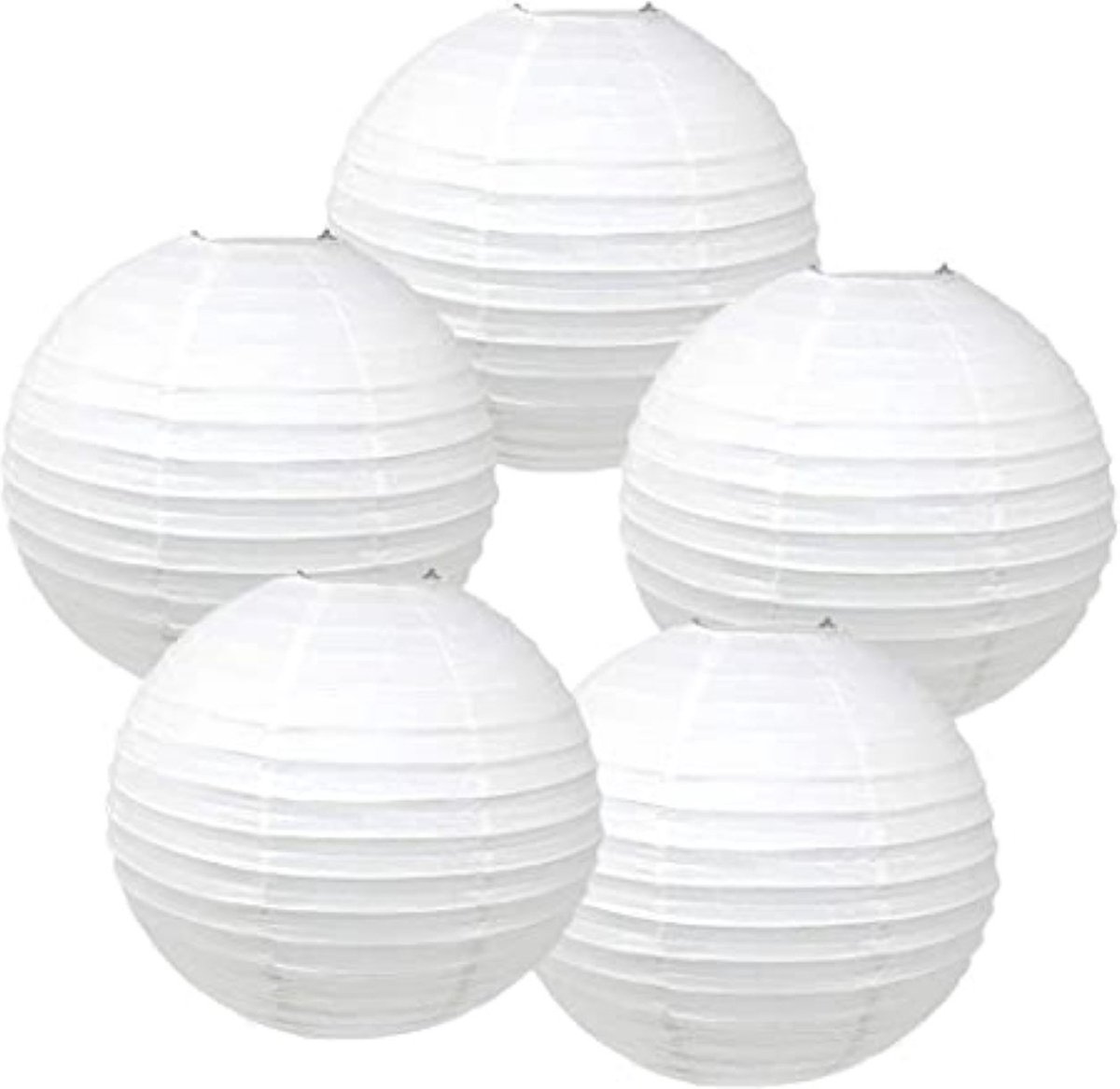 5X Lampion wit met een doorsnede van 25 cm met LED lampjes - lampion - wit - LED - lamp - decoratie - kerst - huwelijk