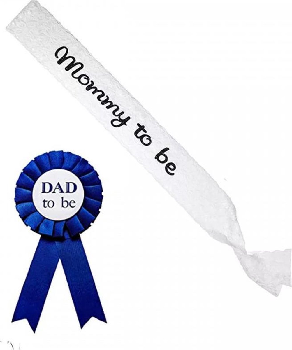 Babyshower set Sjerp Mommy to Be wit kant en rozet Daddy to be donker blauw - babyshower - kraamfeest - genderrevel - sjerp - geboorte - zwanger