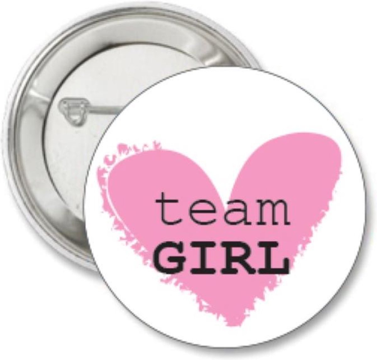 Button Team Girl roze hart - babyshower - gender reval - button - geboorte - baby