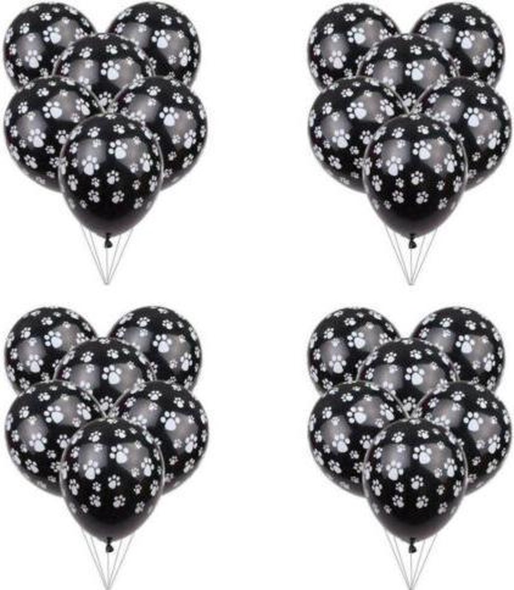 Hondenpootjes Ballonnen zwart met wit , 24 stuks, Verjaardagsfeest, kinderfeest, hond , themafeest