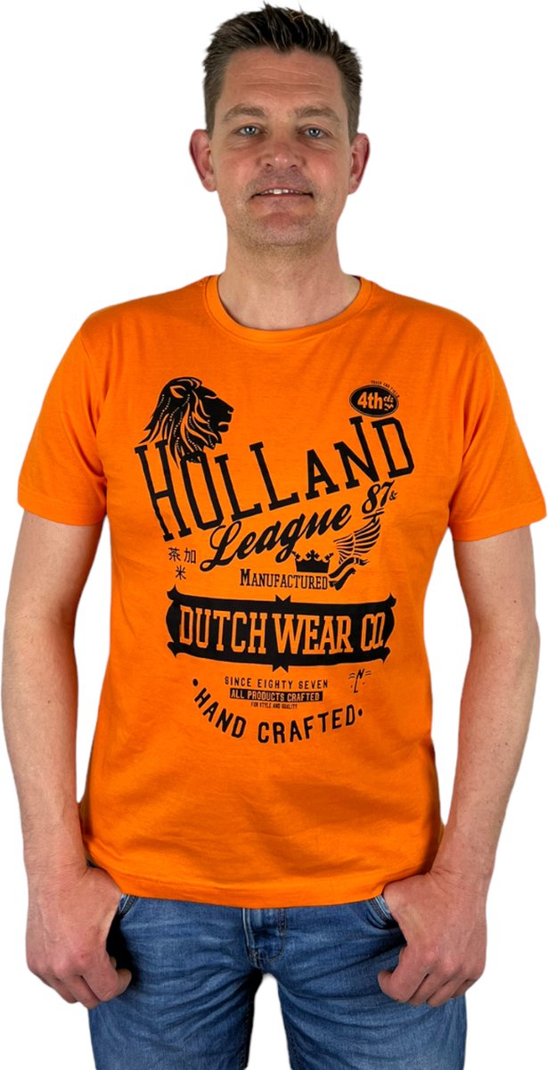 Oranje Heren T-Shirt - Holland League  -  Voor Koningsdag - Holland - Formule 1 - EK/WK Voetbal - Maat L