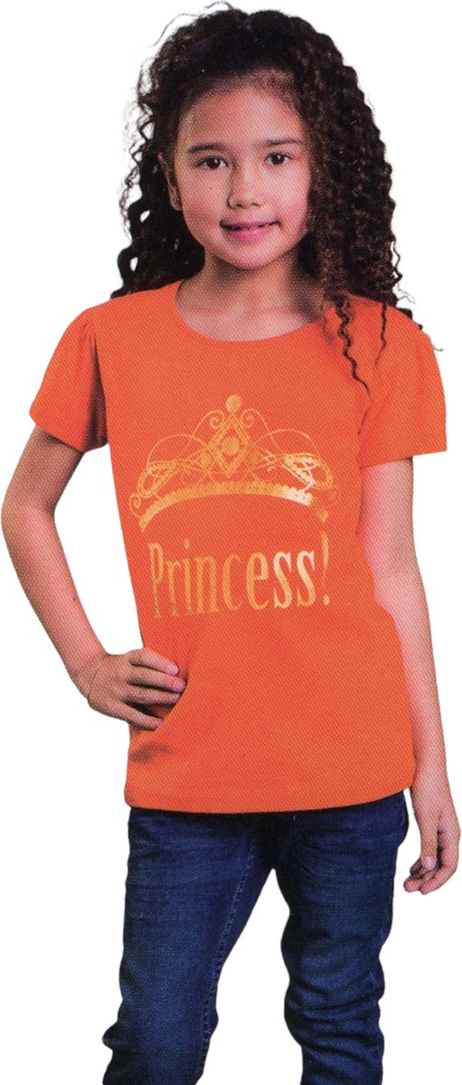 Oranje Meisjes T-shirt  - Princess! -  Voor Koningsdag - Holland - Maat: 86/92