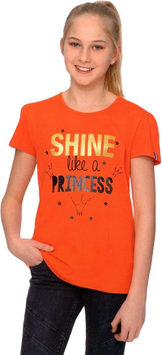 Tiener Meisje T-shirt - Shine Like A Princess - Voor Koningsdag - Holland - Maat: 122/128