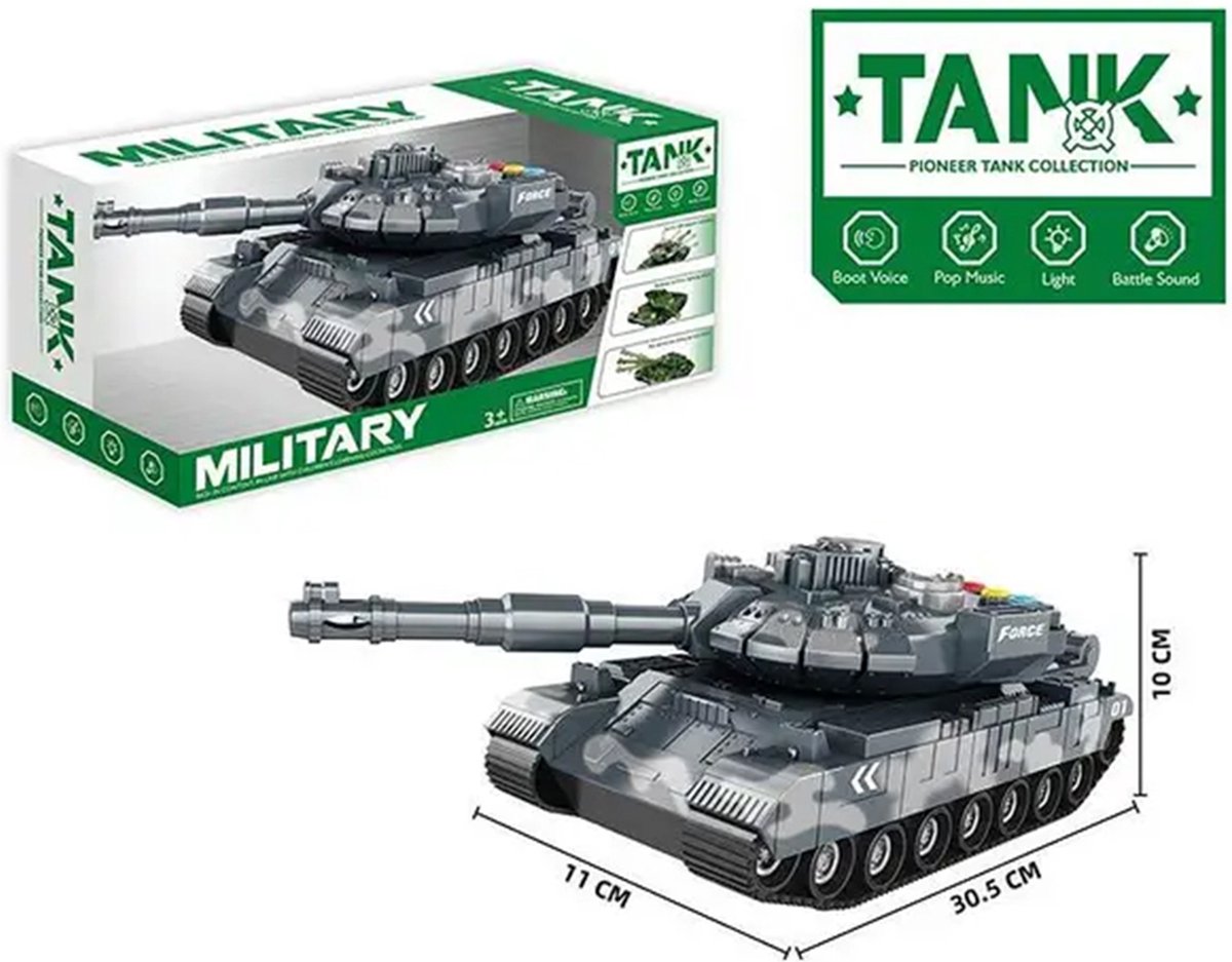 698 TOYS - Military speelgoed Tank - Licht en geluid - Frictie motor 31CM