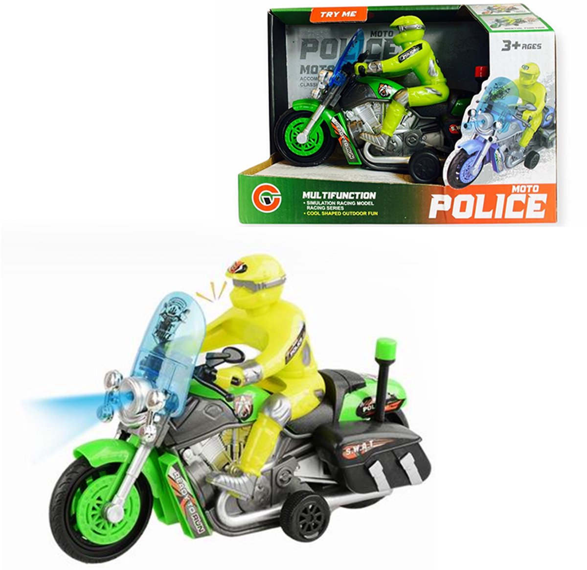 Moto Police - Pull Back drive - speelgoed motor - maakt geluid en lichtjes op- Frictie motor - Politie motorfiets