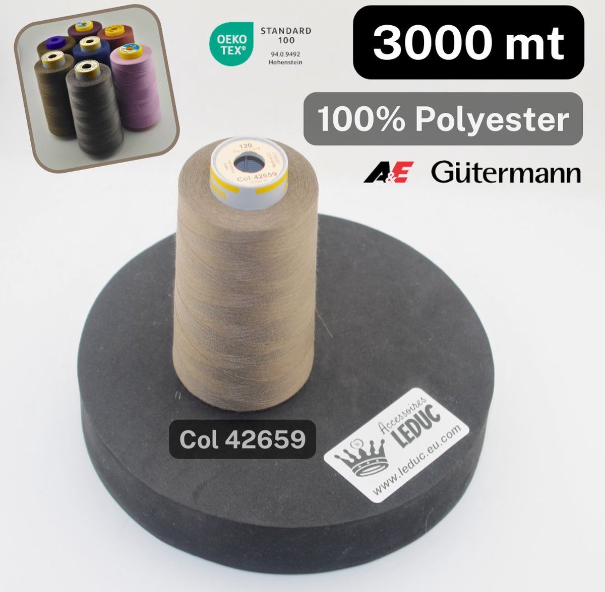 1 Bobijn A&E/GUTERMANN OVERLOCK GAREN van 3000 Meter, 100 % Polyester, Kleur 42659 BEIGE