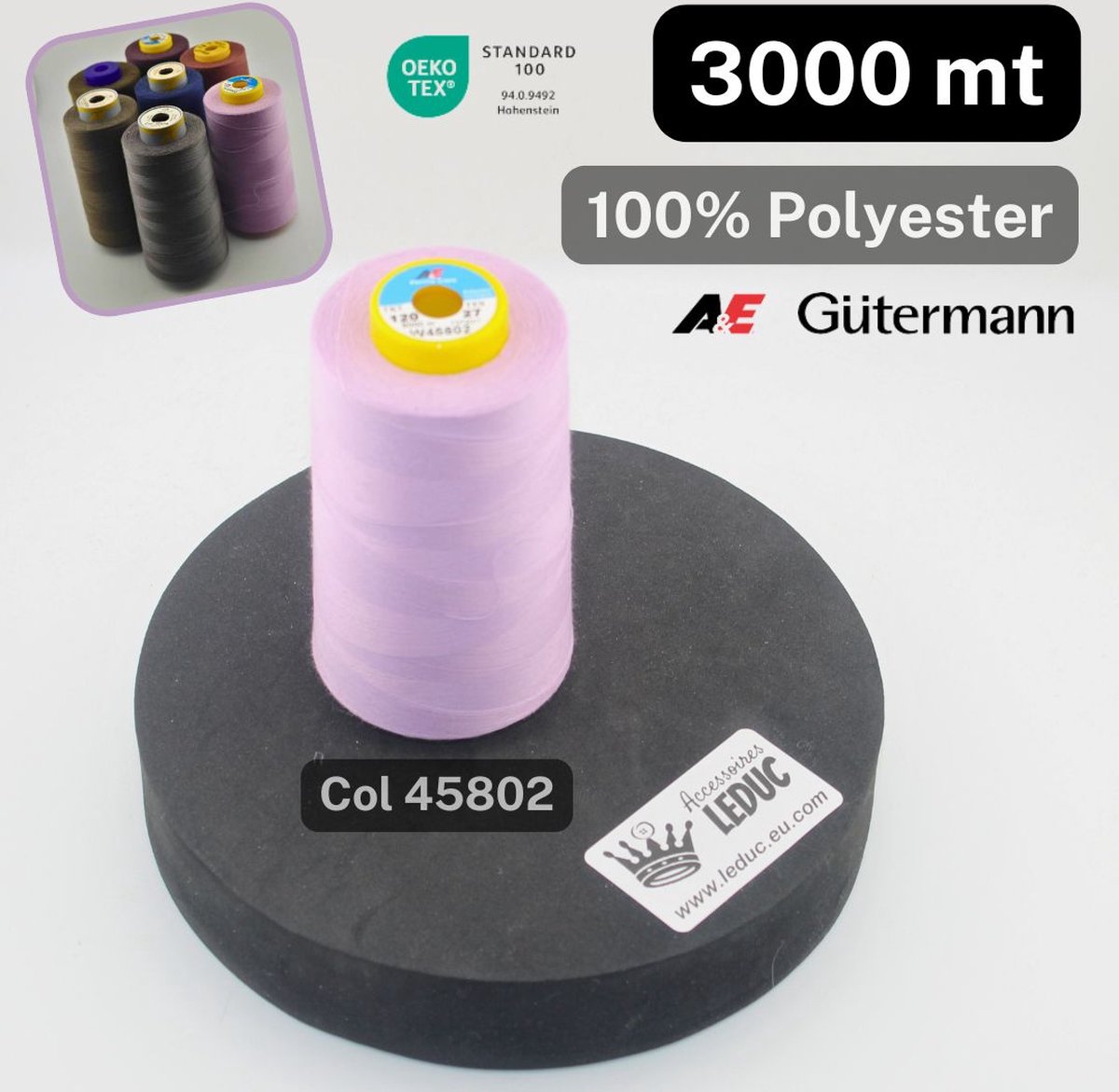 1 Bobijn A&E/GUTERMANN OVERLOCK GAREN van 3000 Meter, 100 % Polyester, Kleur 42802 LILA