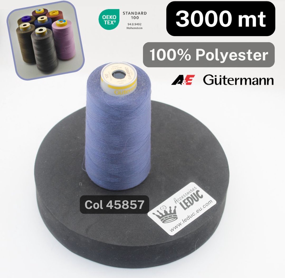 1 Bobijn A&E/GUTERMANN OVERLOCK GAREN van 3000 Meter, 100 % Polyester, Kleur 45857 BLEU