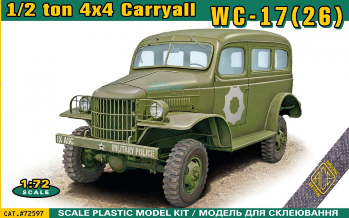 ACE Modelbouwpakket Auto - 72597 Dodge WC-17/26 Carryall - 0,5 Ton 4x4 - WWII Amerikaanse Militaire Truck Plastic - 1:72 -
